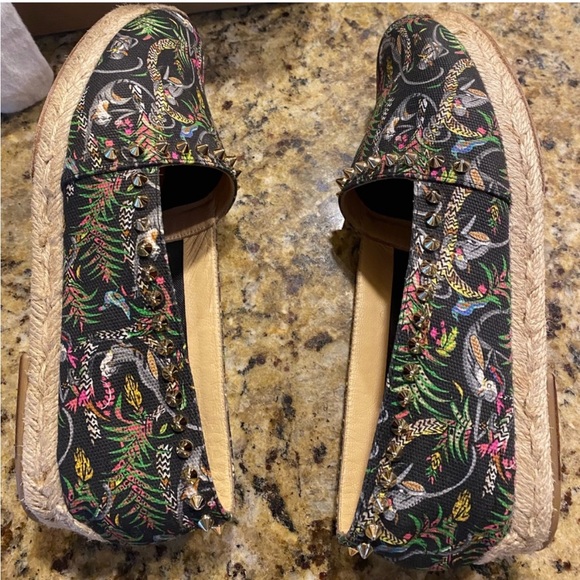 Black Floral Christian Louboutin Spiked Espadrilles Flats Sizing-see measurement - Picture 3 of 8